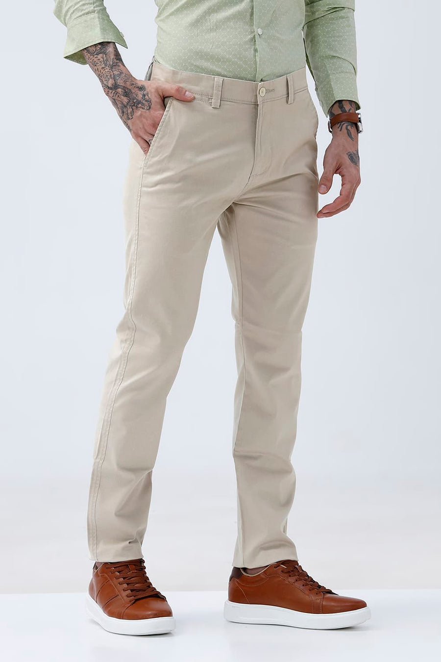 BASICS TAPERED FIT  COTTON STRETCH STRUCTURE TROUSER