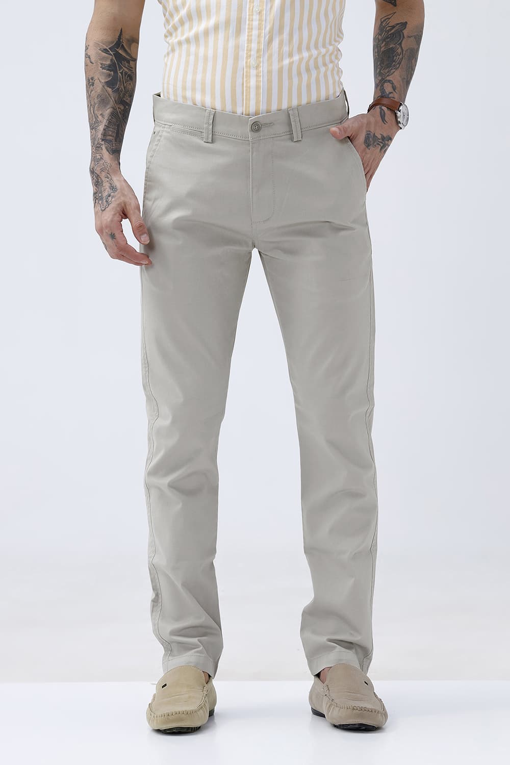 BASICS TAPERED FIT  COTTON STRETCH STRUCTURE TROUSER