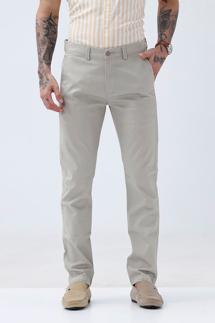 BASICS TAPERED FIT  COTTON STRETCH STRUCTURE TROUSER