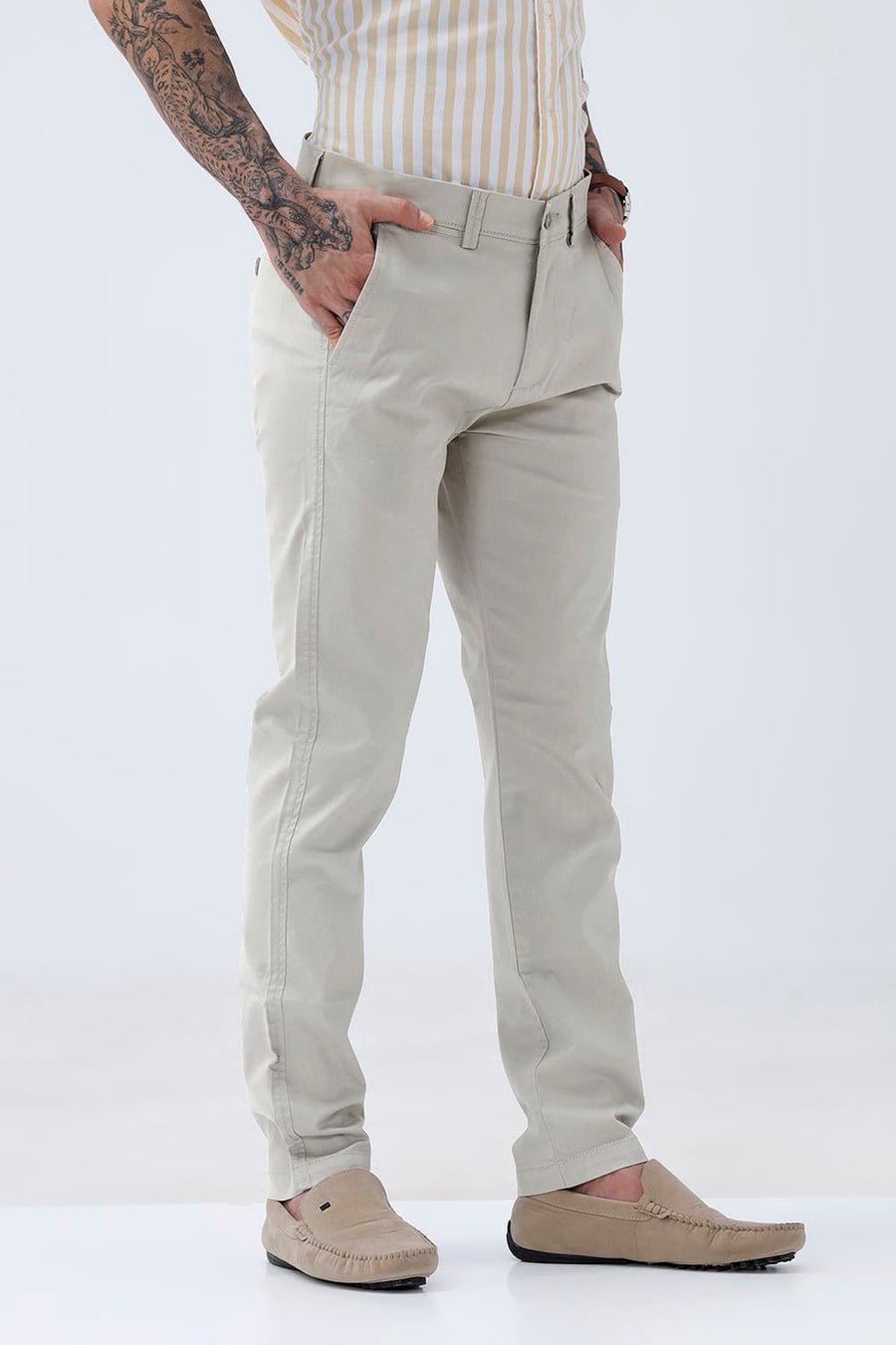 BASICS TAPERED FIT  COTTON STRETCH STRUCTURE TROUSER