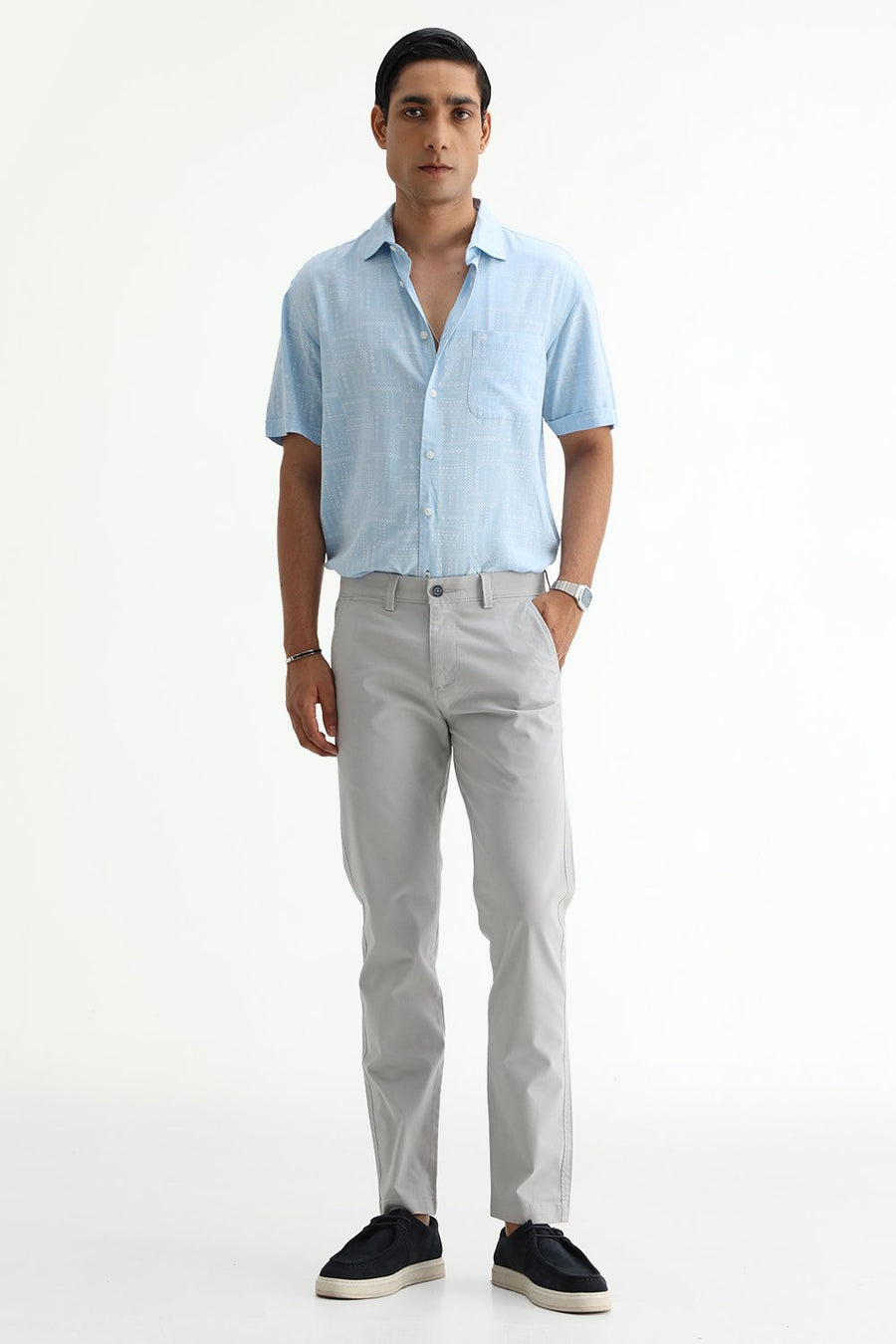 BASICS TAPERED FIT  COTTON STRETCH STRUCTURE TROUSER