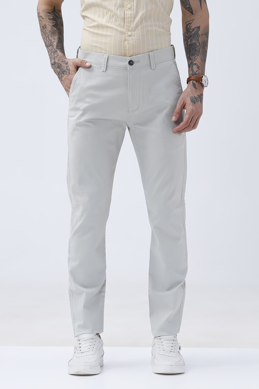 BASICS TAPERED FIT  COTTON STRETCH STRUCTURE TROUSER