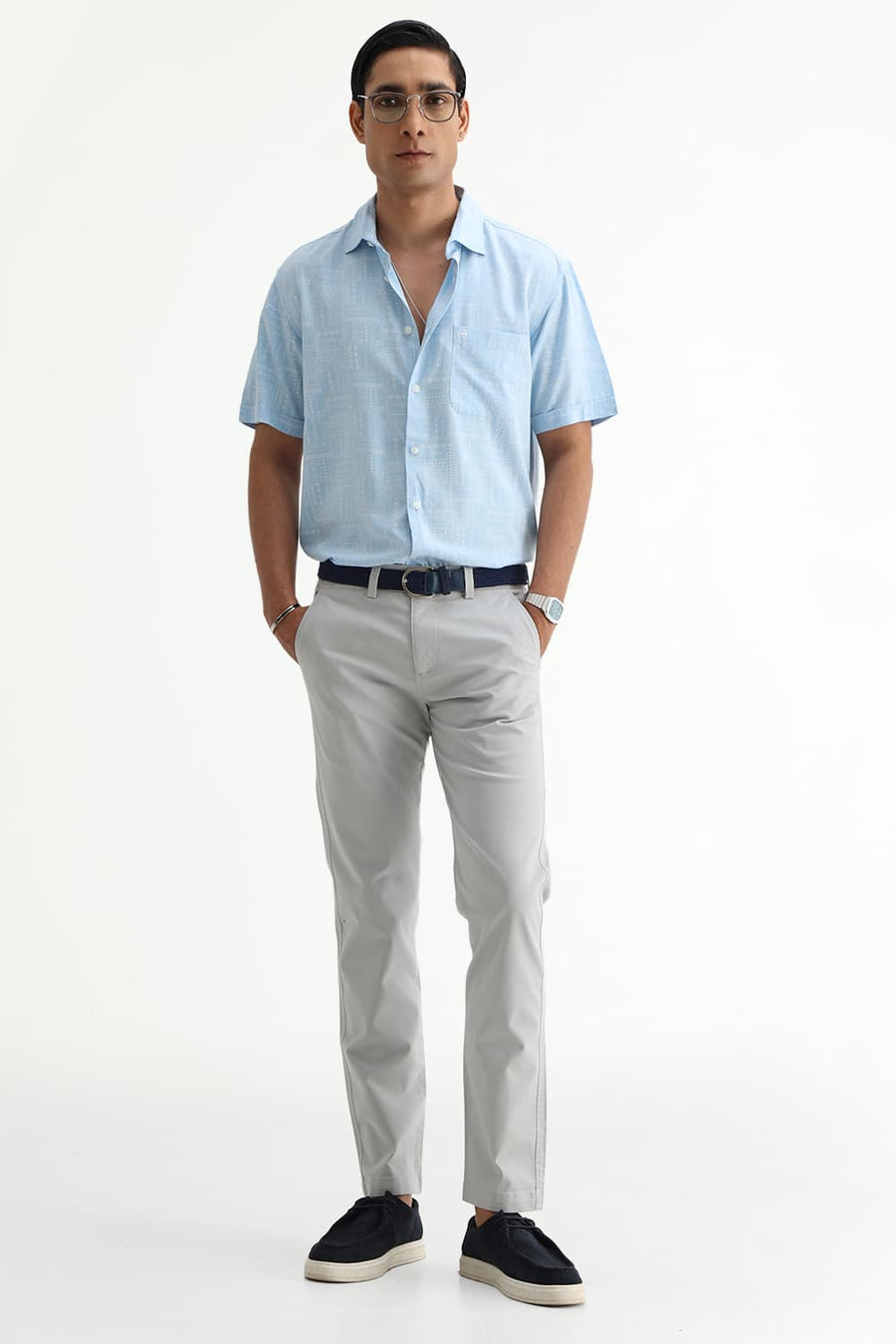 BASICS TAPERED FIT  COTTON STRETCH STRUCTURE TROUSER