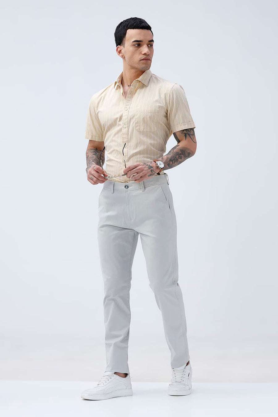 BASICS TAPERED FIT  COTTON STRETCH STRUCTURE TROUSER