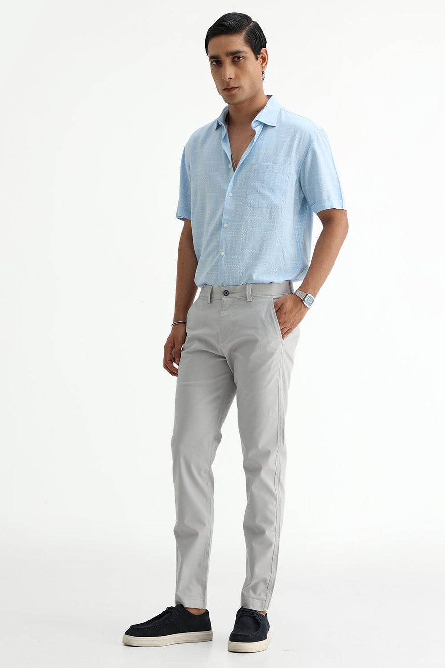 BASICS TAPERED FIT  COTTON STRETCH STRUCTURE TROUSER