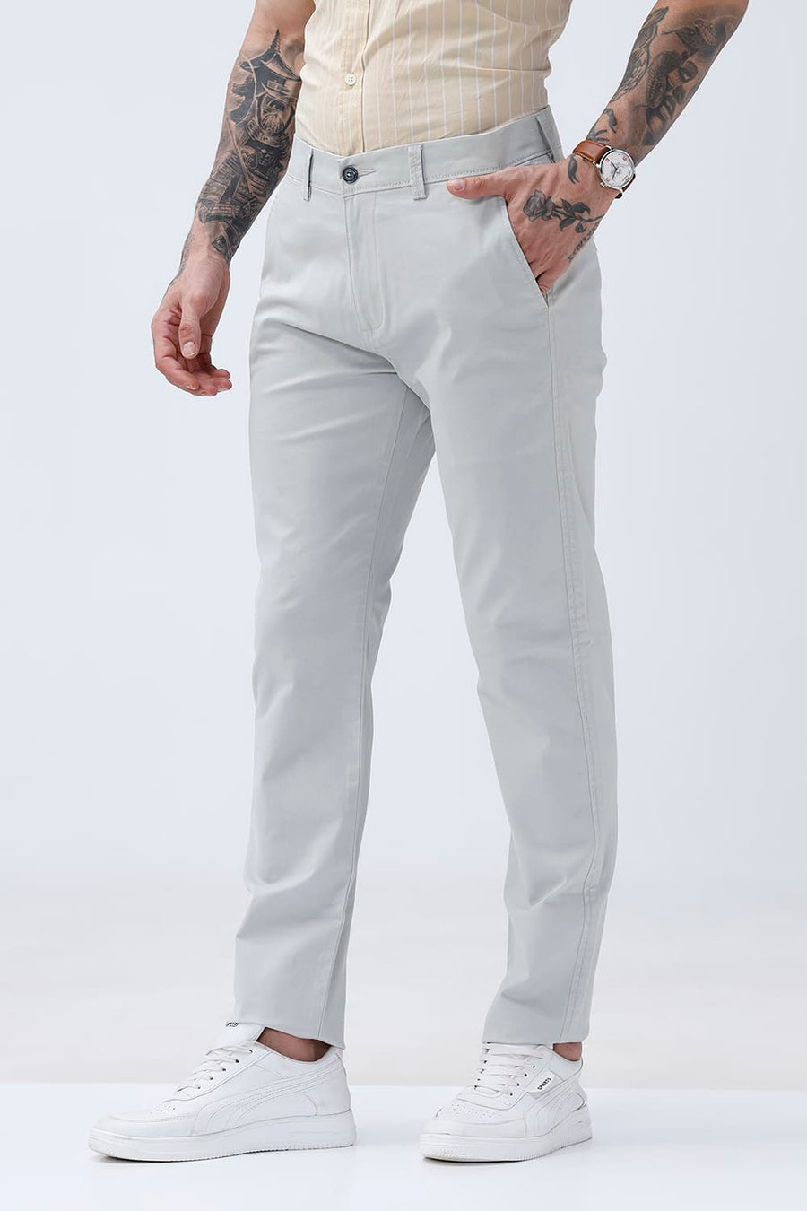 BASICS TAPERED FIT  COTTON STRETCH STRUCTURE TROUSER