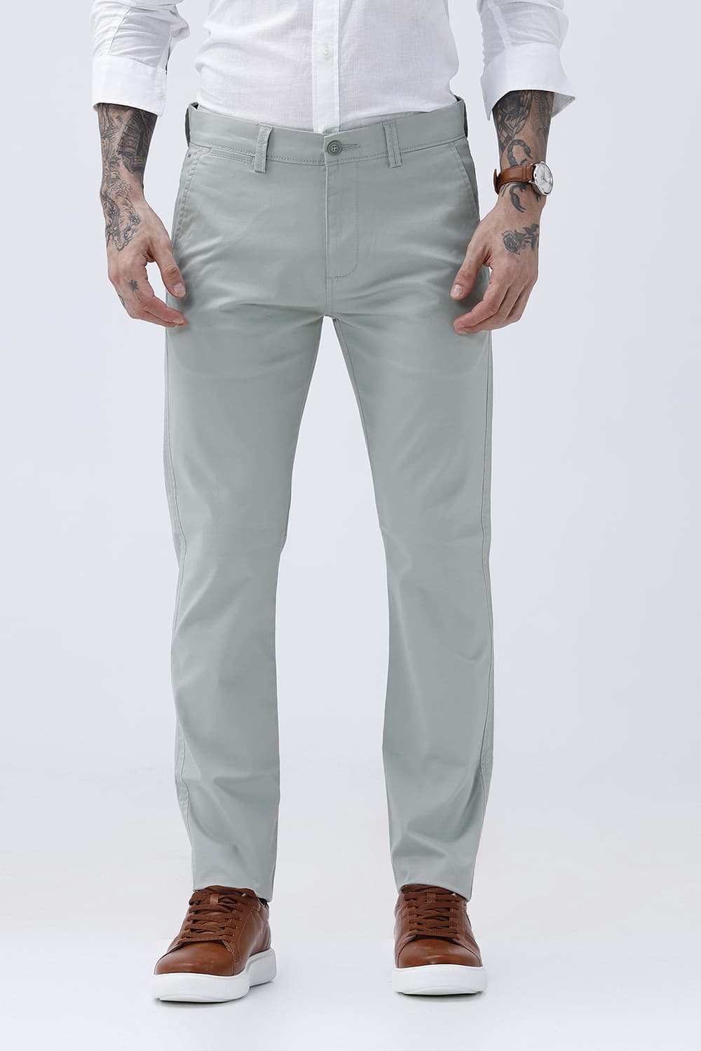 BASICS TAPERED FIT  COTTON STRETCH STRUCTURE TROUSER