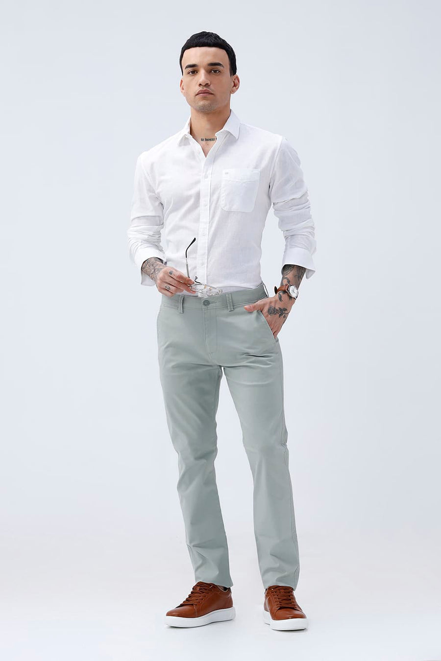 BASICS TAPERED FIT  COTTON STRETCH STRUCTURE TROUSER