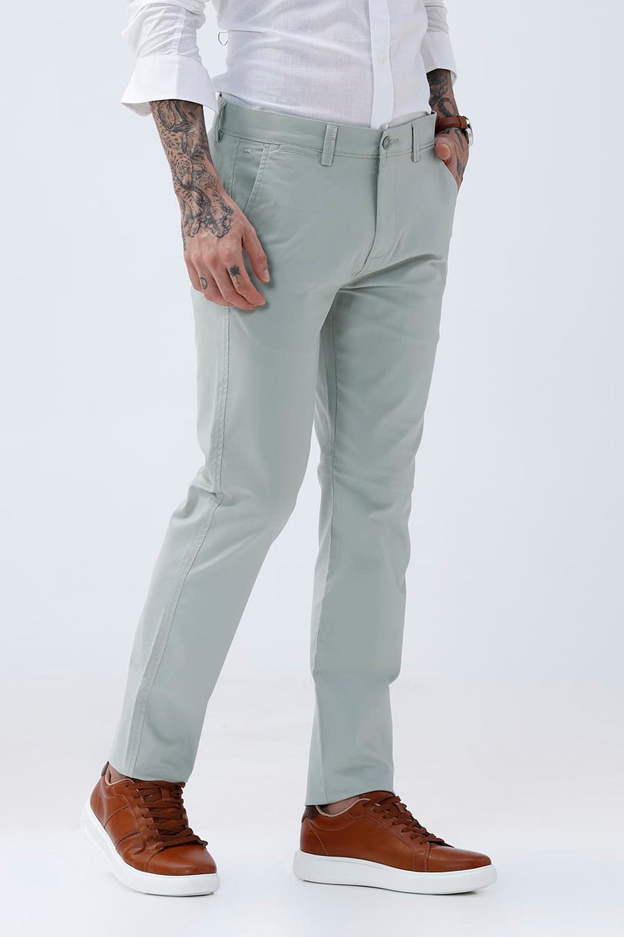 BASICS TAPERED FIT  COTTON STRETCH STRUCTURE TROUSER