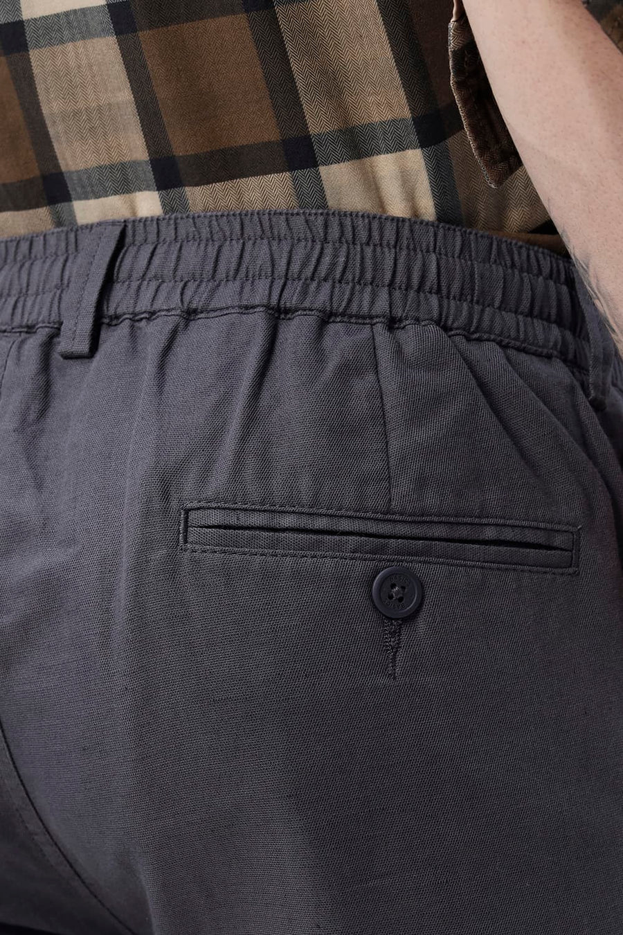 BASICS DRIFT FIT IMPENETRABLE DARK GREY COTTON LINEN STRUCTURE TROUSER