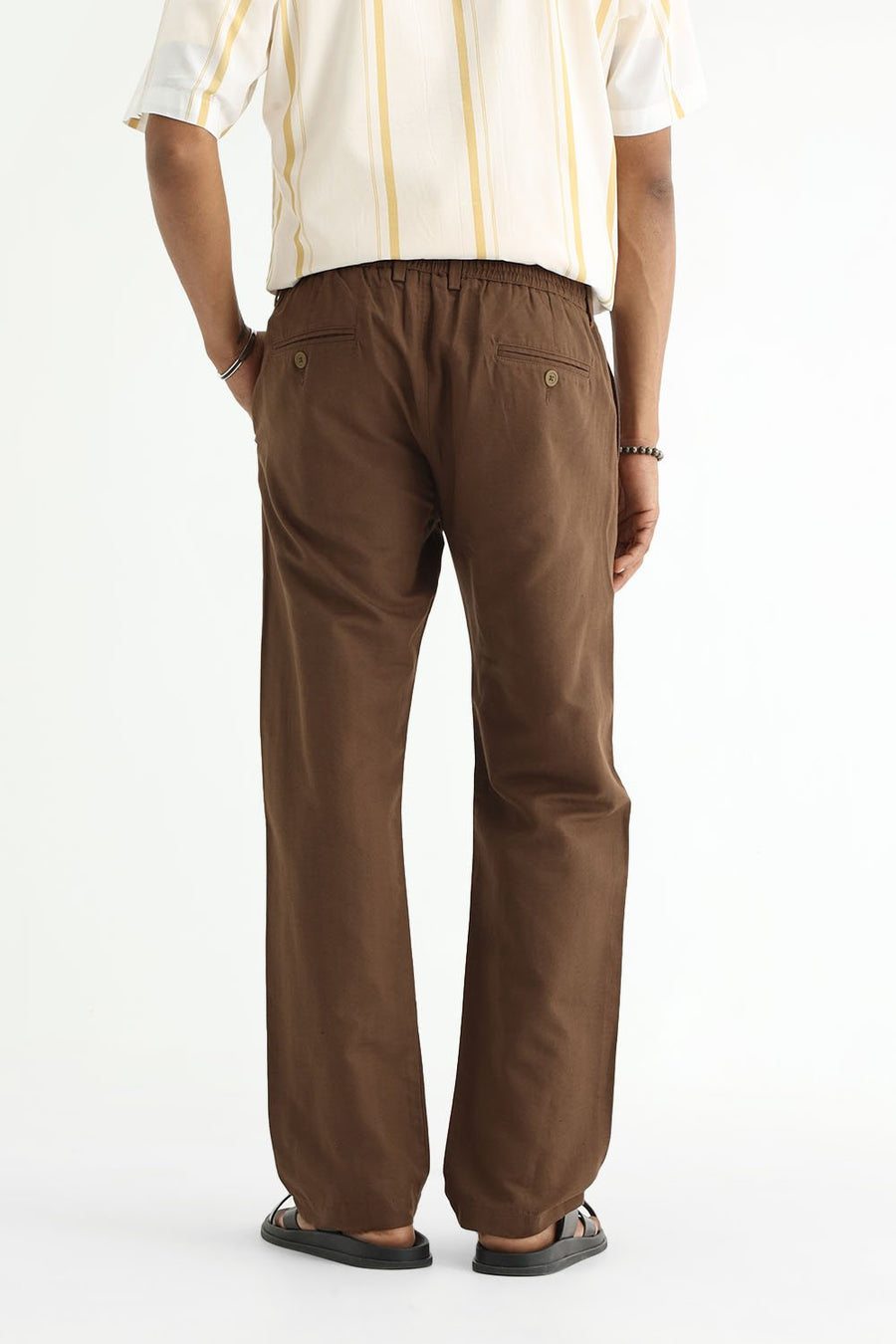 BASICS DRIFT FIT DESERT PALM BROWN COTTON LINEN STRUCTURE TROUSER