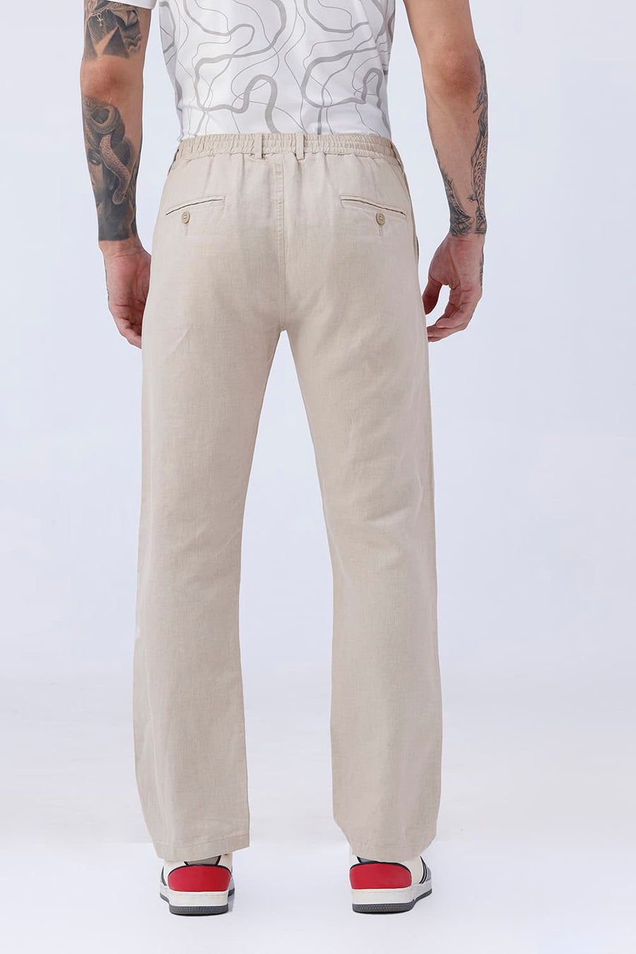 BASICS DRIFT FIT NATURAL PASTEL PARCHMENT COTTON LINEN STRUCTURE TROUSER