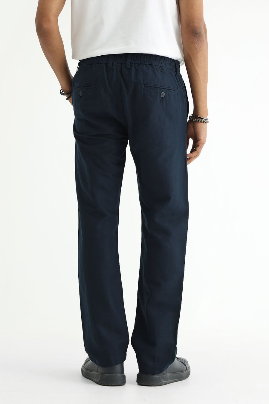 BASICS DRIFT FIT SEA STORM NAVY COTTON LINEN STRUCTURE TROUSER