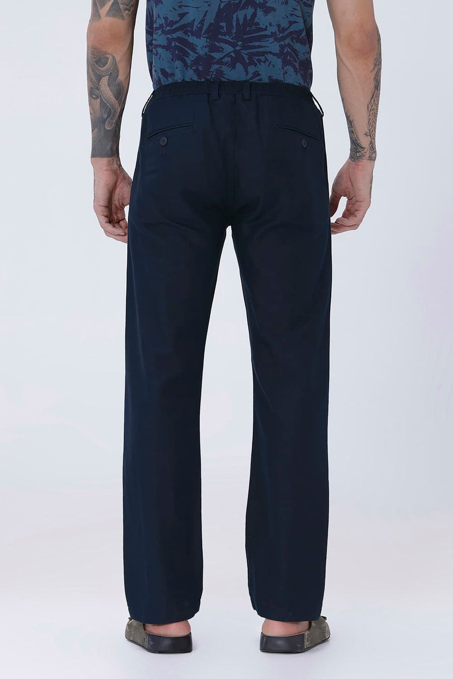 BASICS DRIFT FIT SEA STORM NAVY COTTON LINEN STRUCTURE TROUSER