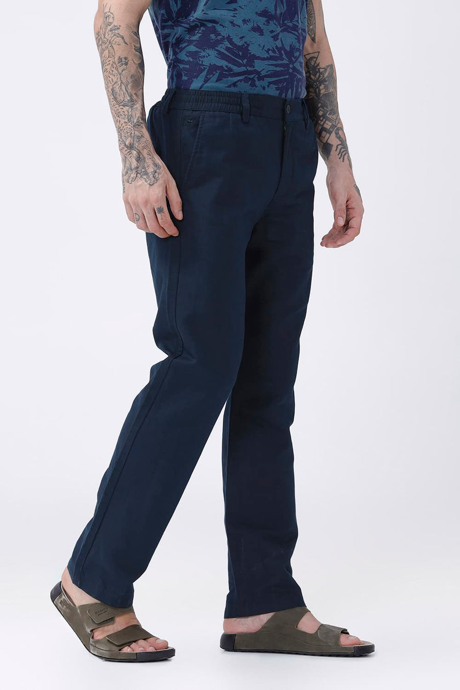 BASICS DRIFT FIT SEA STORM NAVY COTTON LINEN STRUCTURE TROUSER