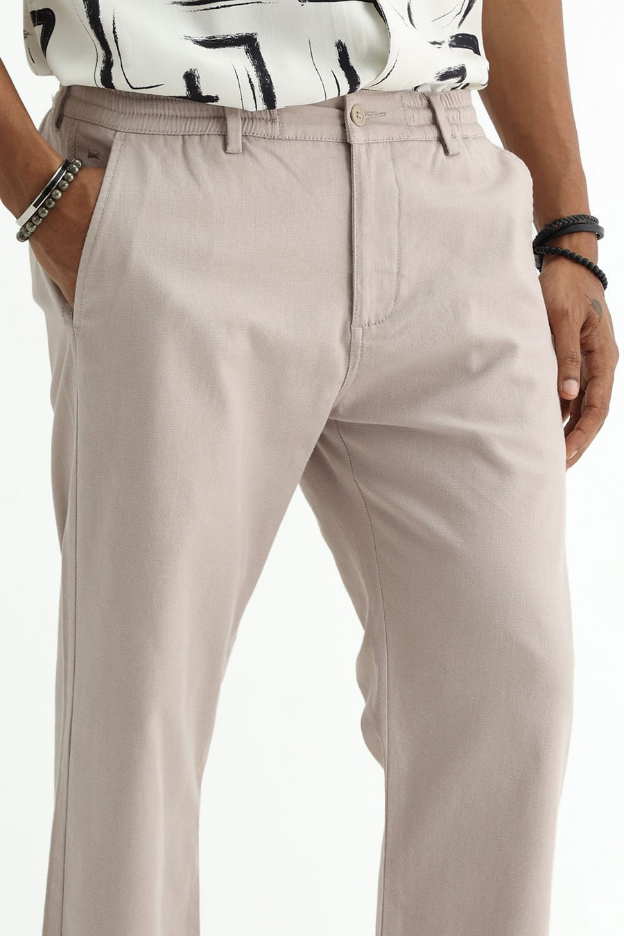 BASICS DRIFT FIT TAUPE PINK COTTON STRETCH STRUCTURE TROUSER