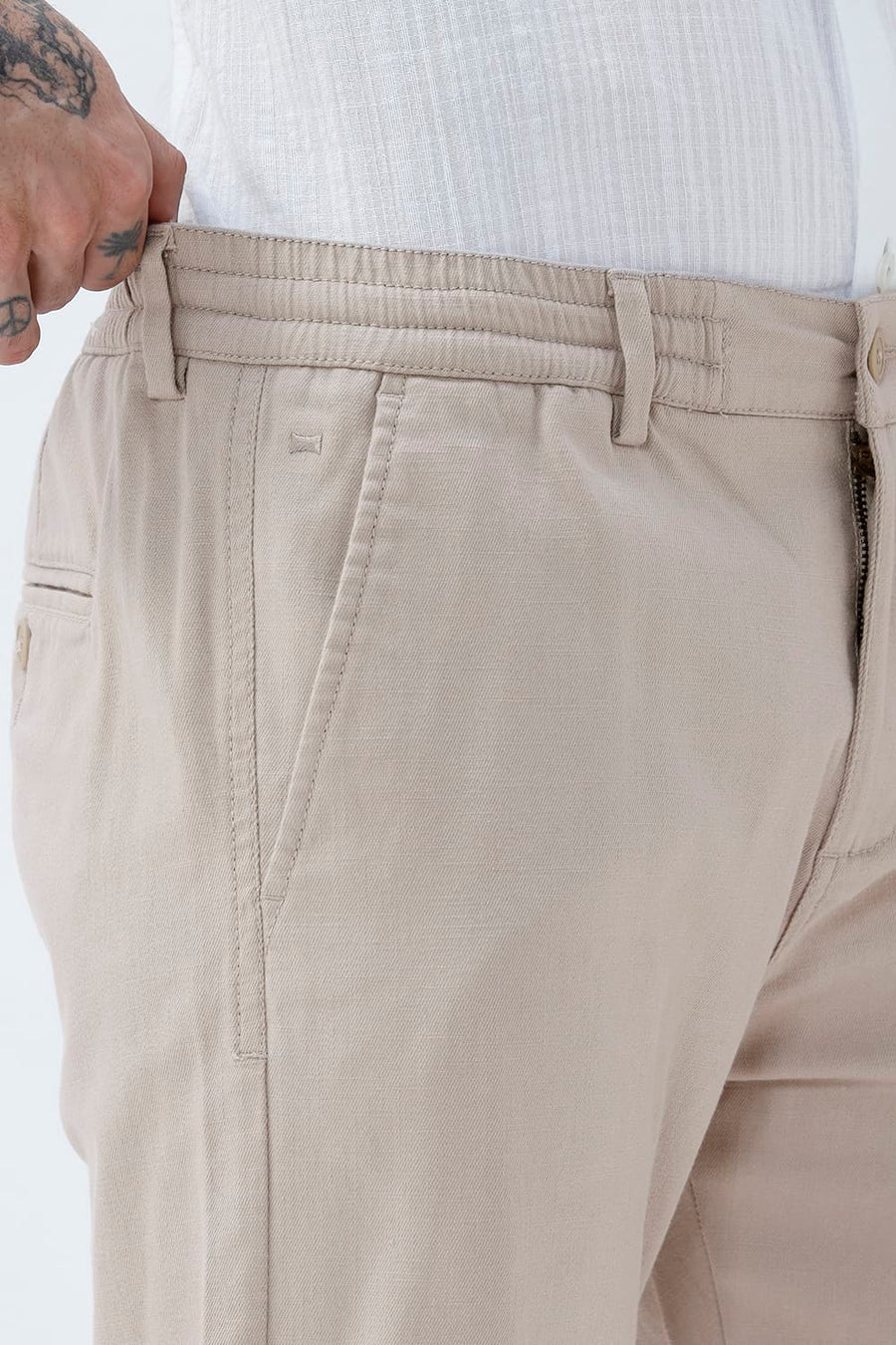 BASICS DRIFT FIT TAUPE PINK COTTON STRETCH STRUCTURE TROUSER