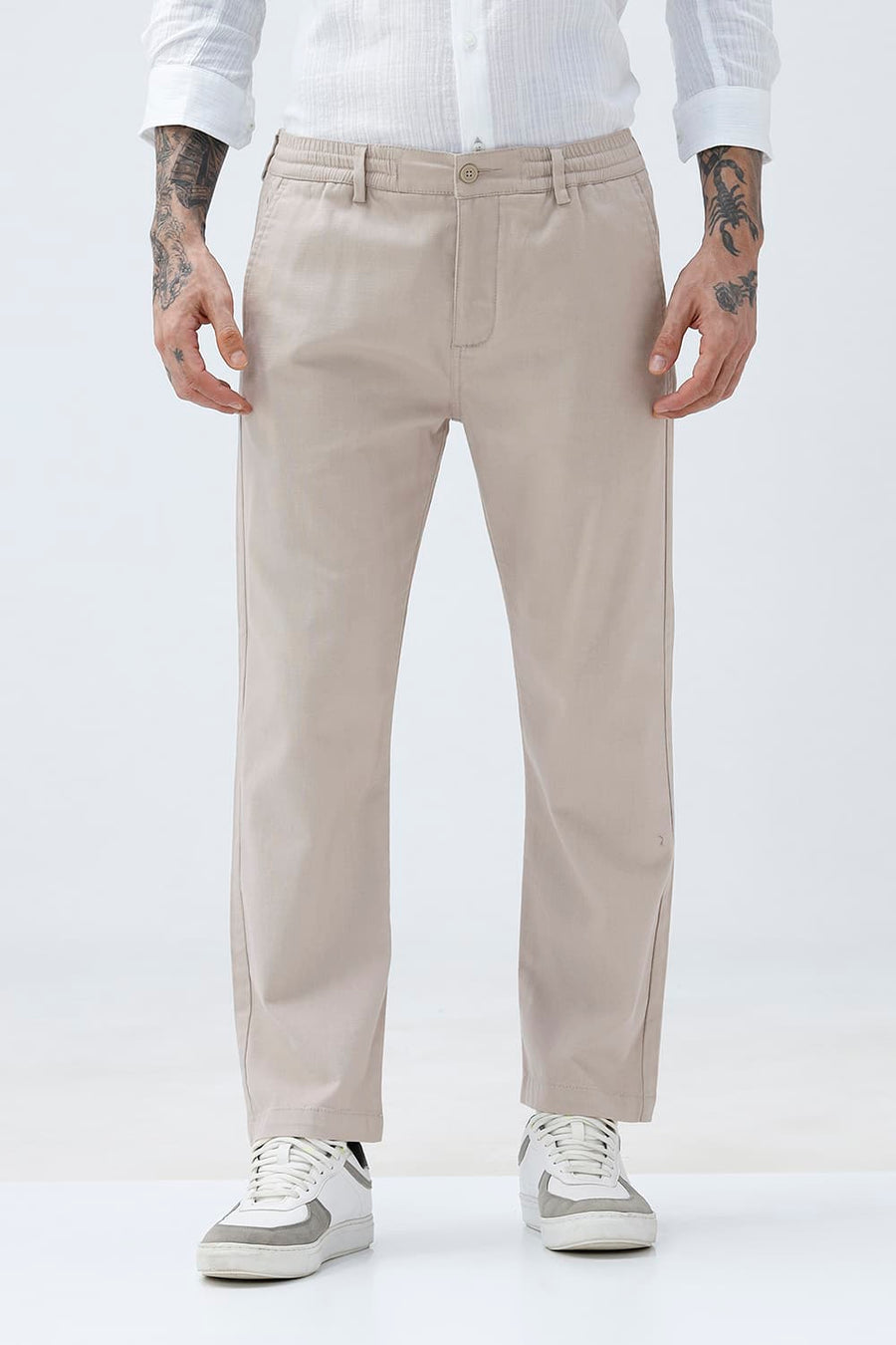 BASICS DRIFT FIT TAUPE PINK COTTON STRETCH STRUCTURE TROUSER