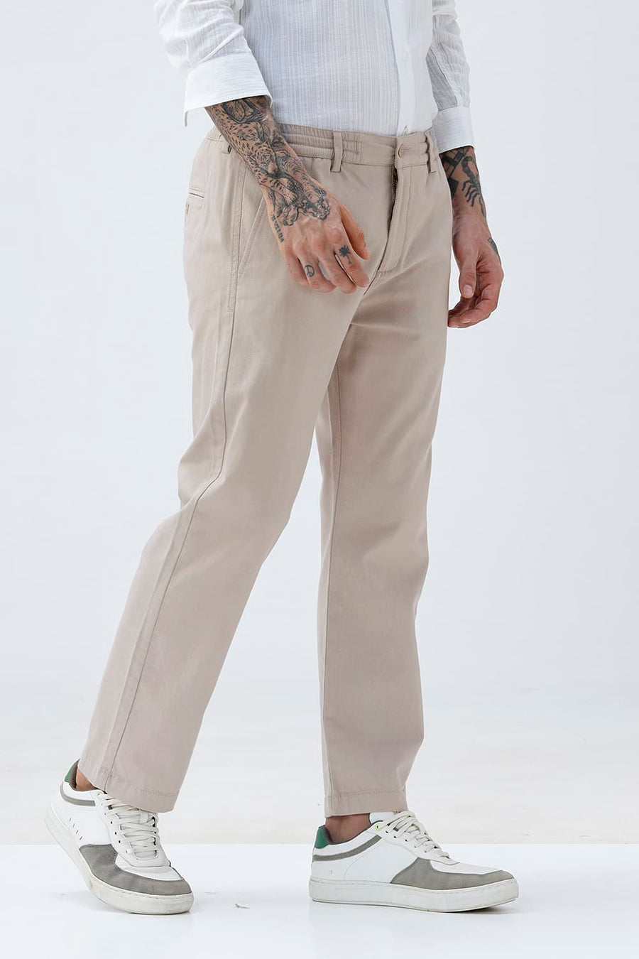 BASICS DRIFT FIT TAUPE PINK COTTON STRETCH STRUCTURE TROUSER