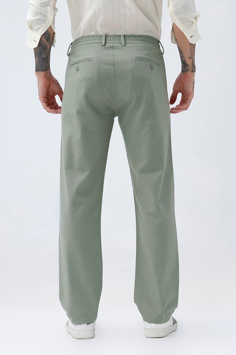 BASICS DRIFT FIT SEAGRASS GREEN COTTON STRETCH STRUCTURE TROUSER