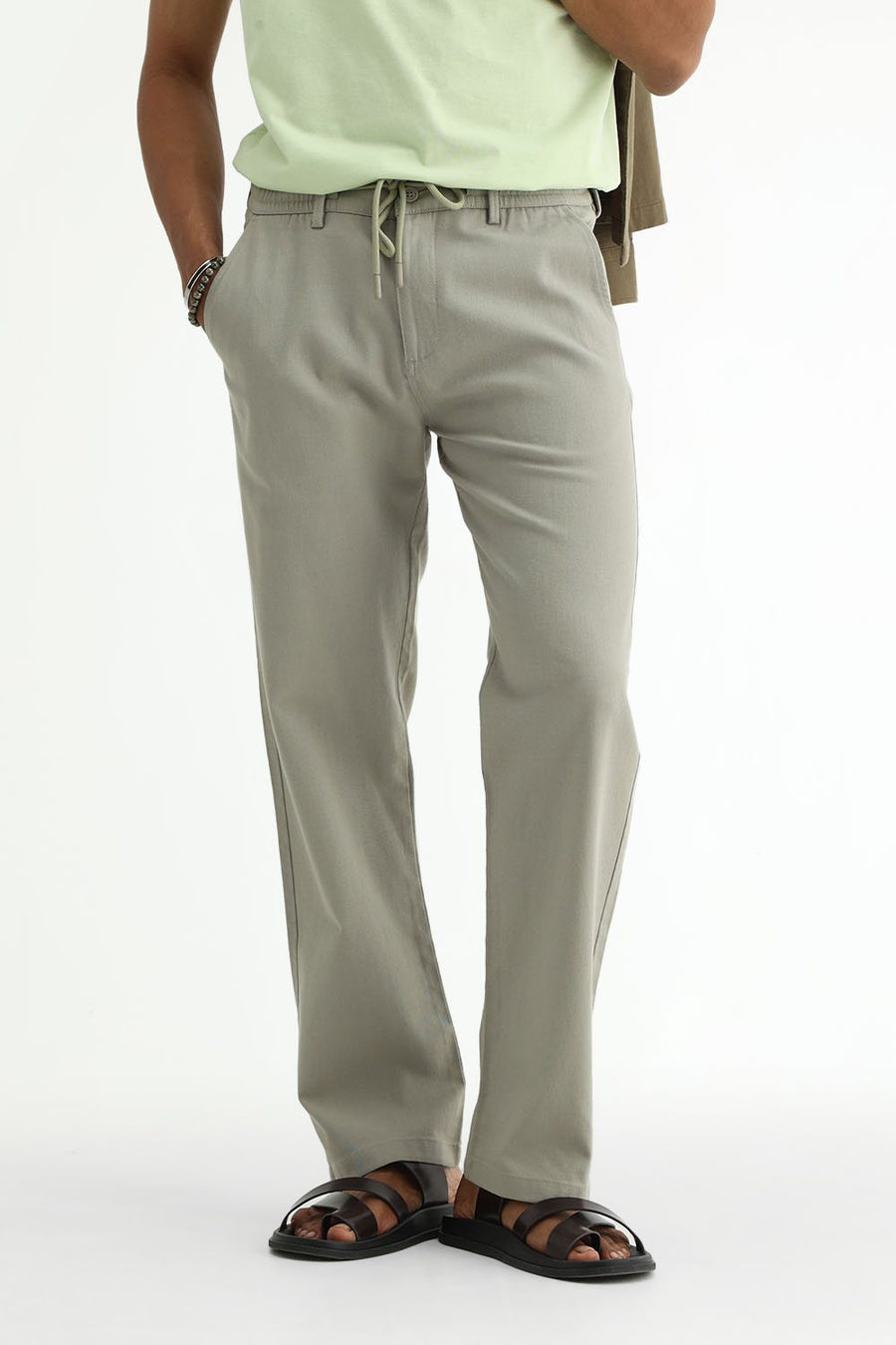 BASICS DRIFT FIT SEAGRASS GREEN COTTON STRETCH STRUCTURE TROUSER