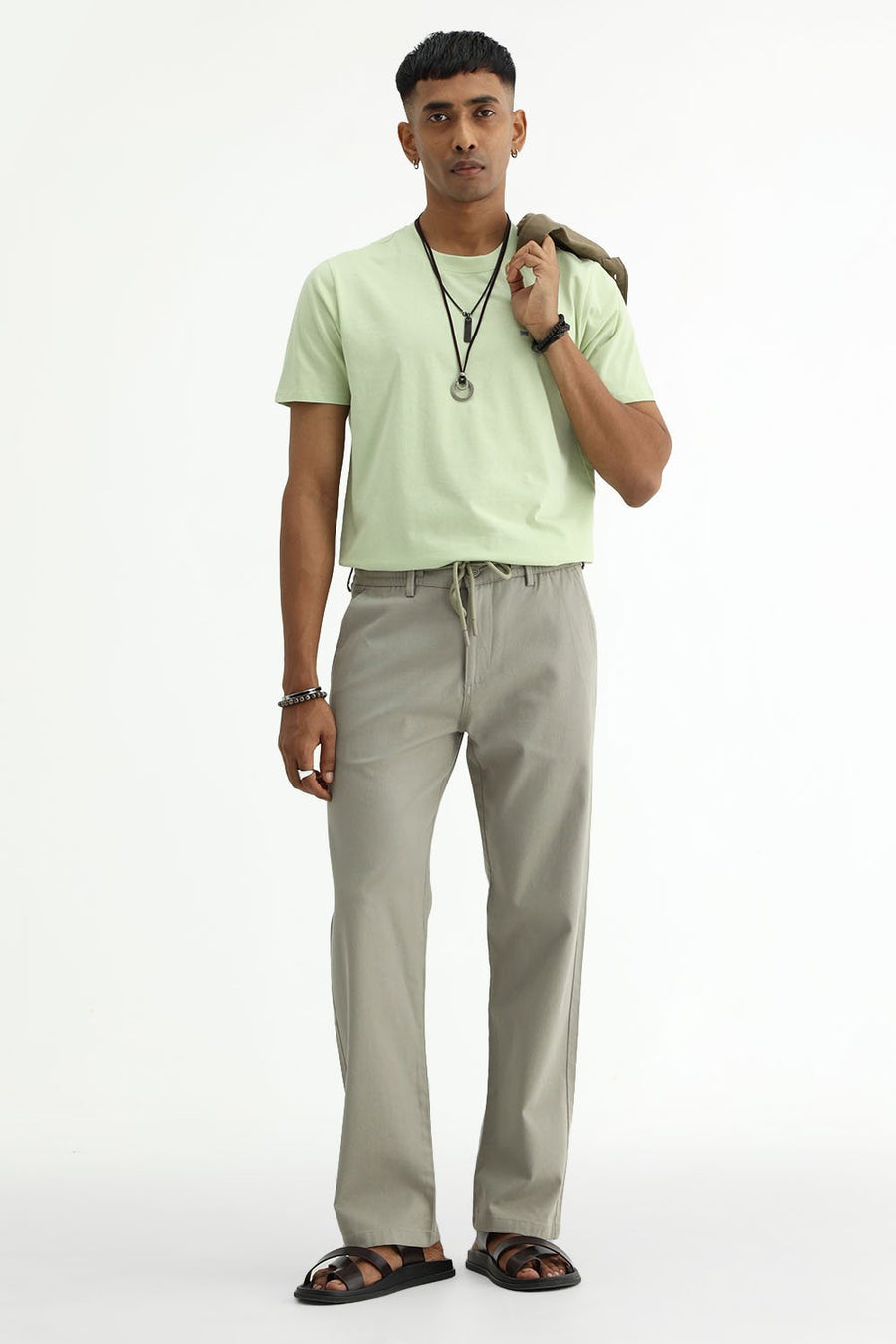 BASICS DRIFT FIT SEAGRASS GREEN COTTON STRETCH STRUCTURE TROUSER