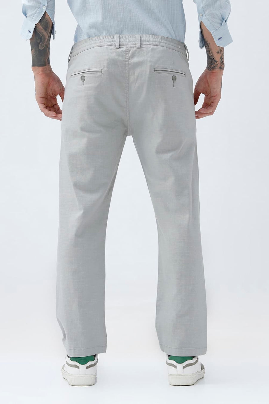 BASICS DRIFT FIT GHOST GREY COTTON STRETCH STRUCTURE TROUSER