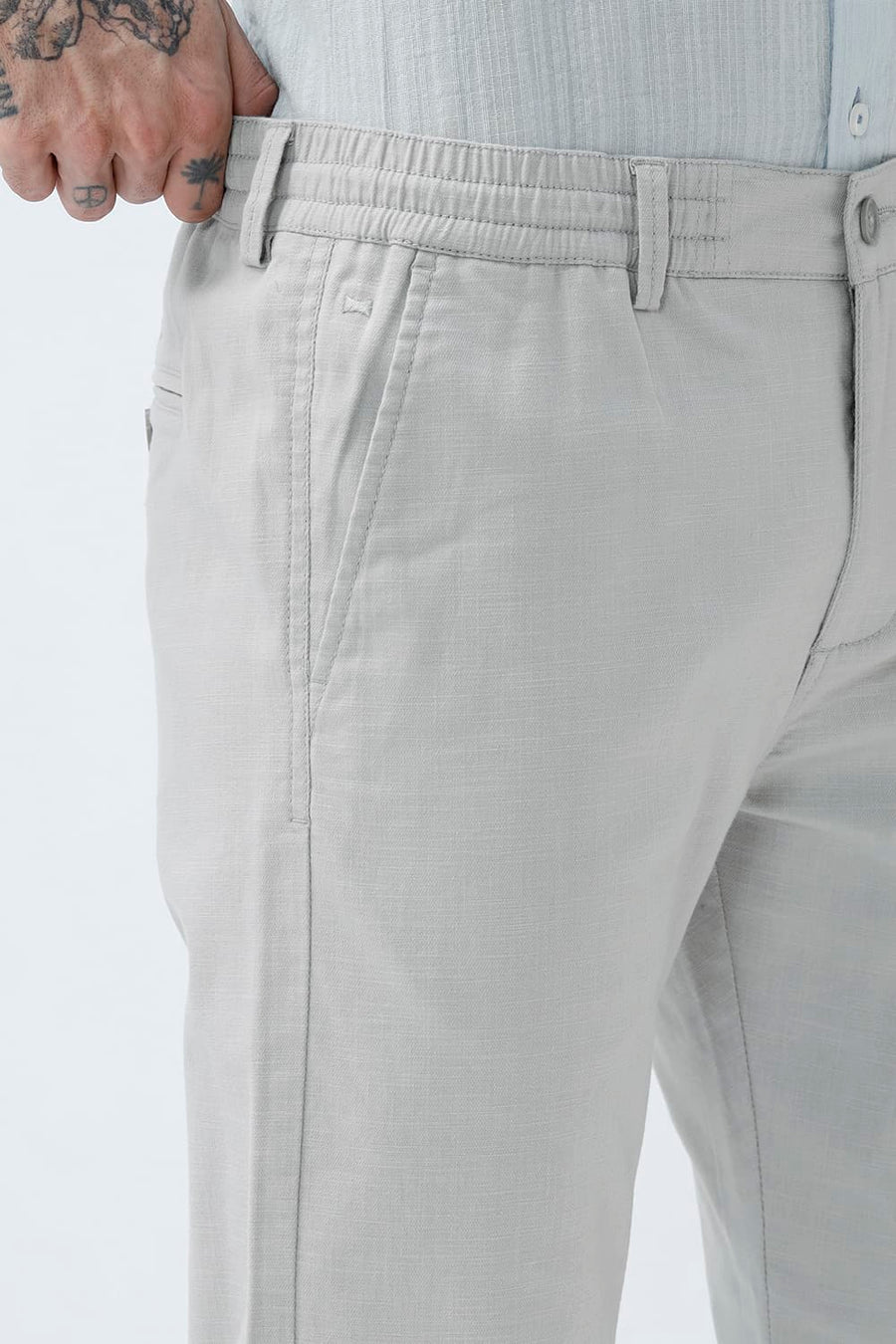 BASICS DRIFT FIT GHOST GREY COTTON STRETCH STRUCTURE TROUSER