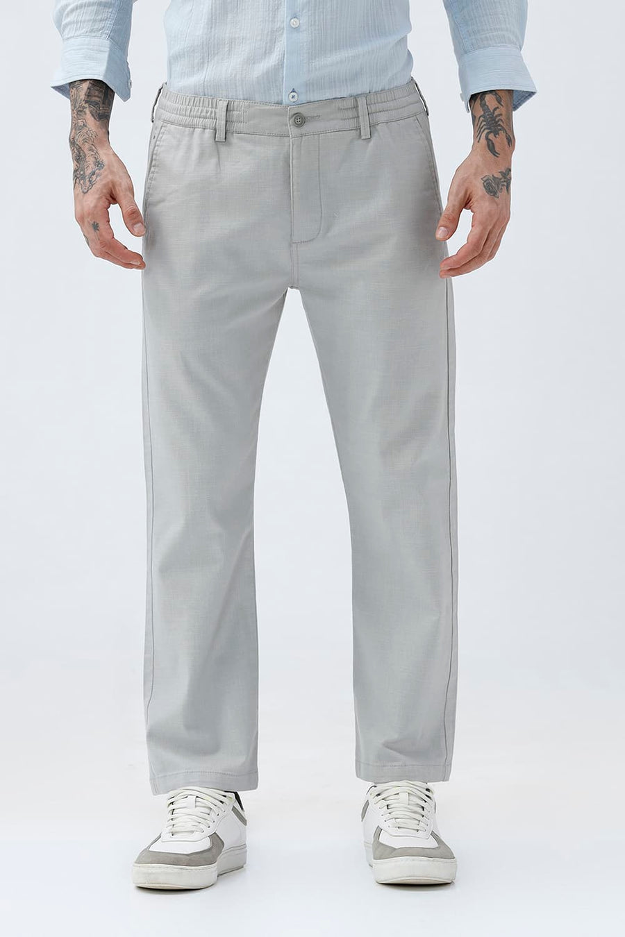 BASICS DRIFT FIT GHOST GREY COTTON STRETCH STRUCTURE TROUSER