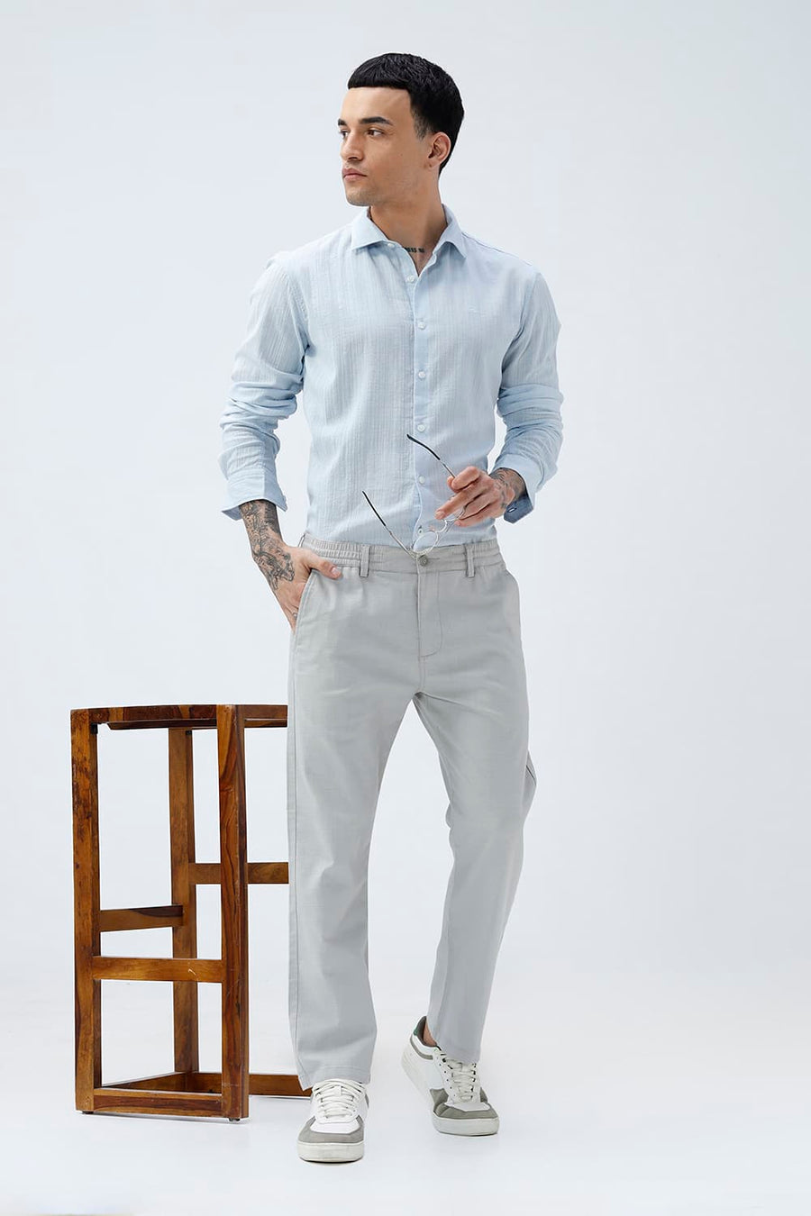 BASICS DRIFT FIT GHOST GREY COTTON STRETCH STRUCTURE TROUSER