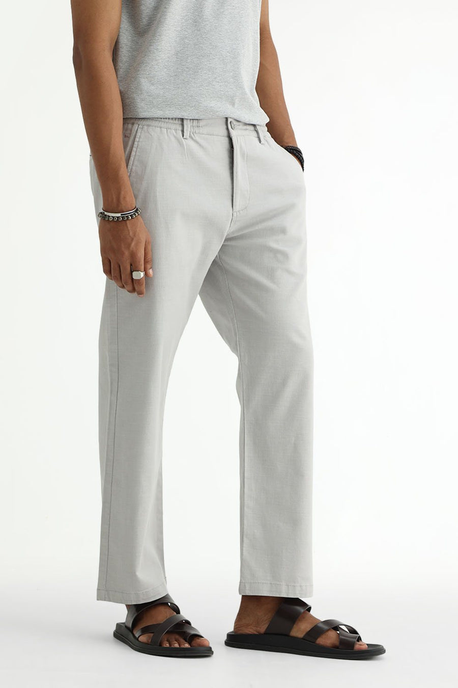 BASICS DRIFT FIT GHOST GREY COTTON STRETCH STRUCTURE TROUSER