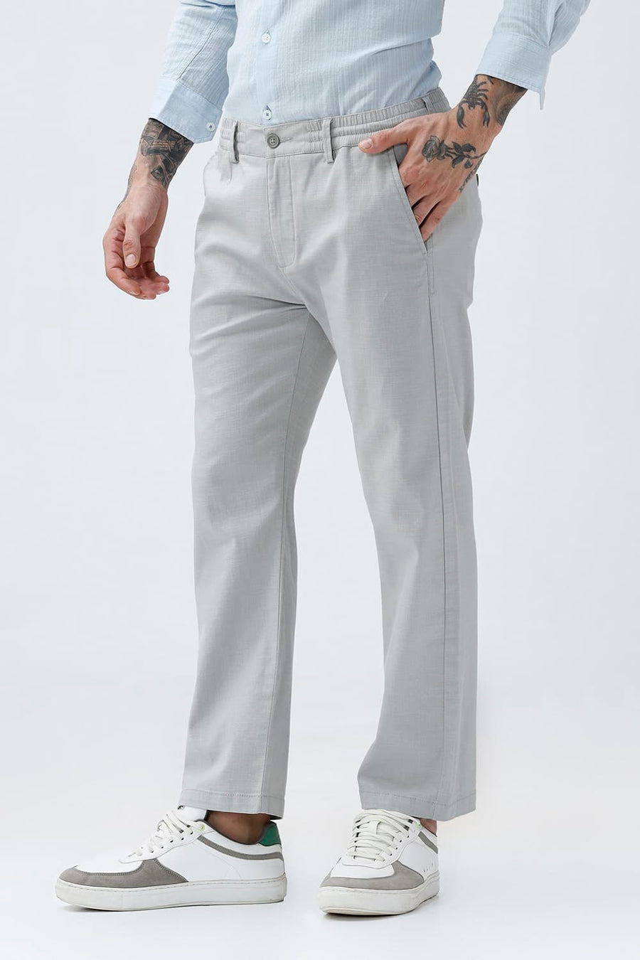 BASICS DRIFT FIT GHOST GREY COTTON STRETCH STRUCTURE TROUSER