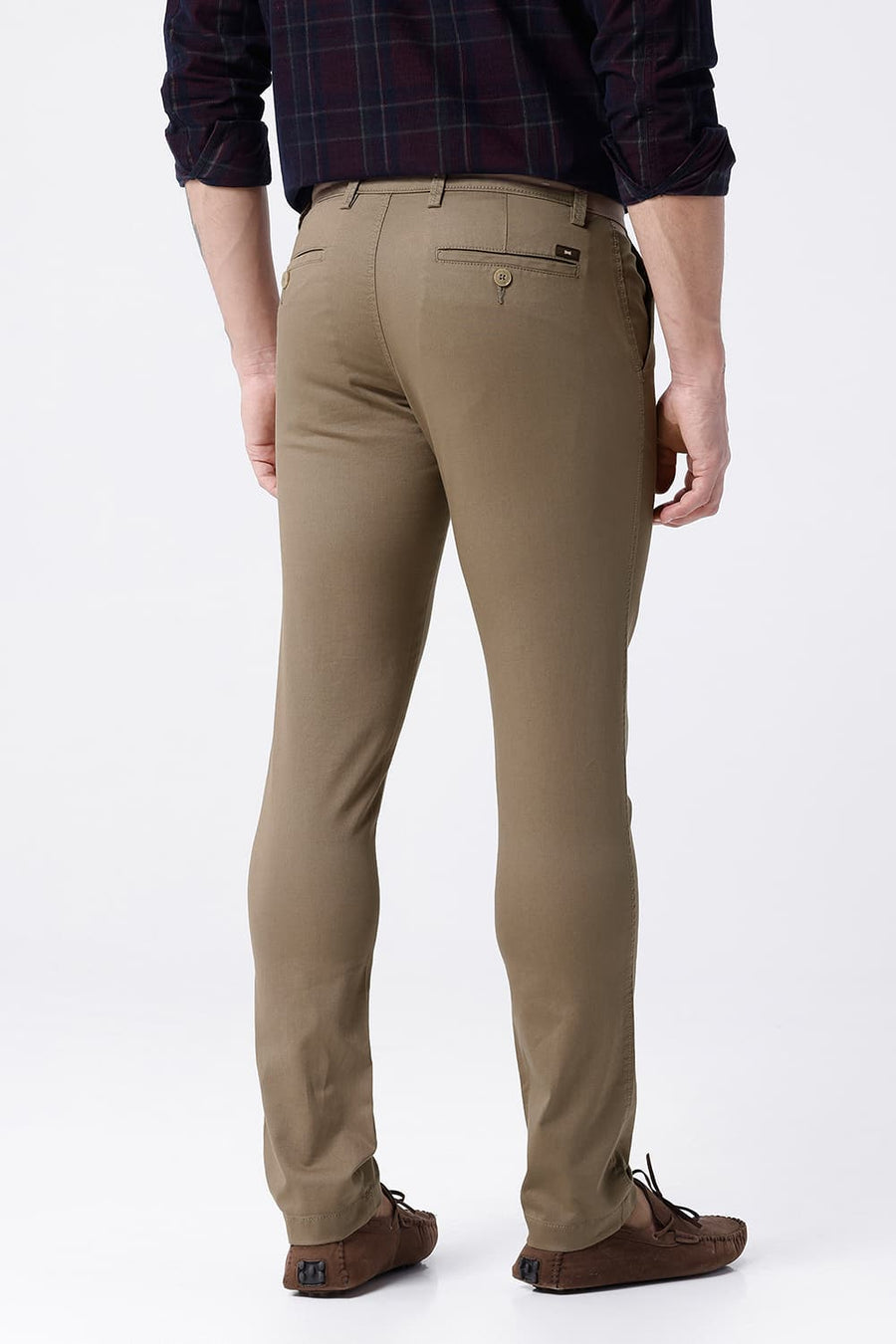 BASICS TAPERED FIT KHAKI COTTON STRETCH STRUCTURE TROUSER