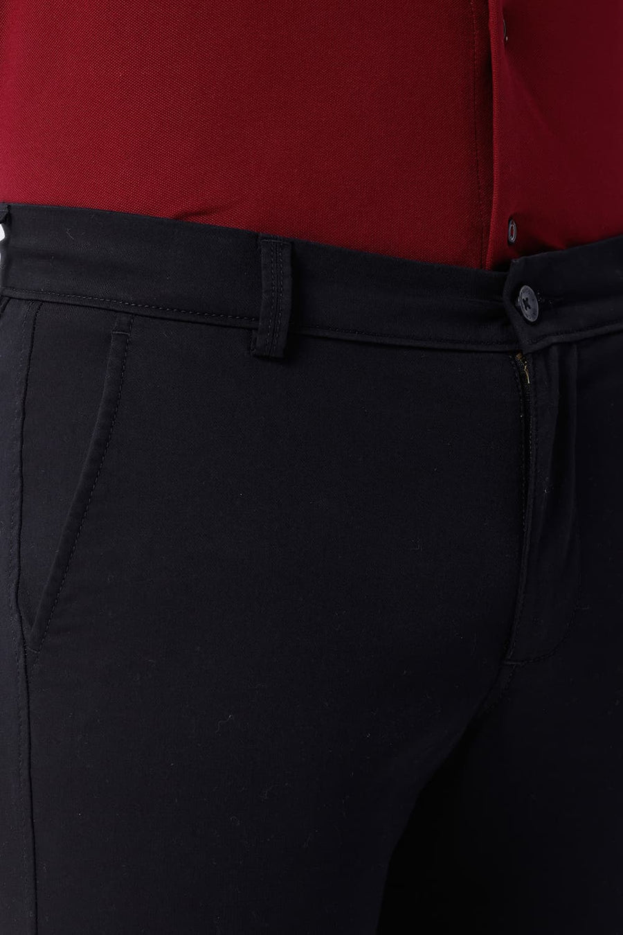 BASICS TAPERED FIT BOTTOMLESS BLACK COTTON STRETCH STRUCTURE TROUSER