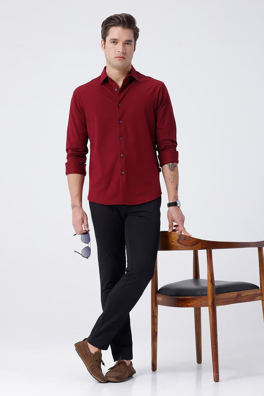 BASICS TAPERED FIT BOTTOMLESS BLACK COTTON STRETCH STRUCTURE TROUSER