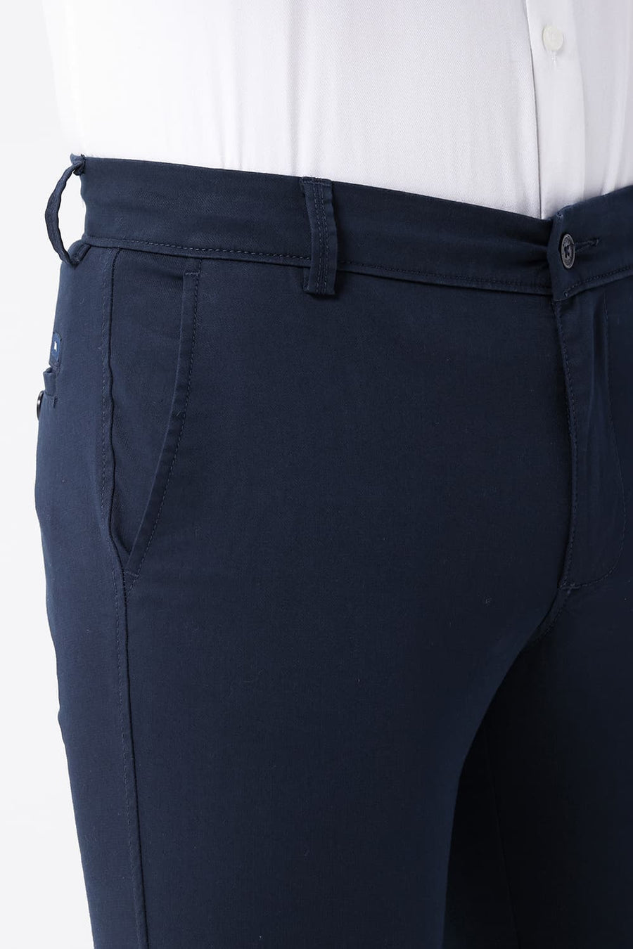 BASICS TAPERED FIT NAVY COTTON STRETCH STRUCTURE TROUSER