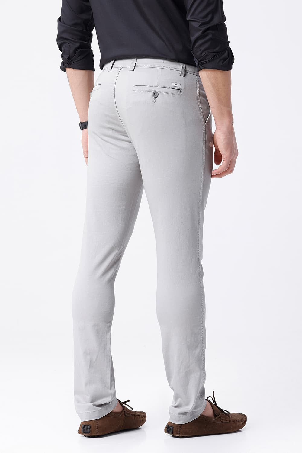 BASICS TAPERED FIT LIGHT GREY COTTON STRETCH STRUCTURE TROUSER