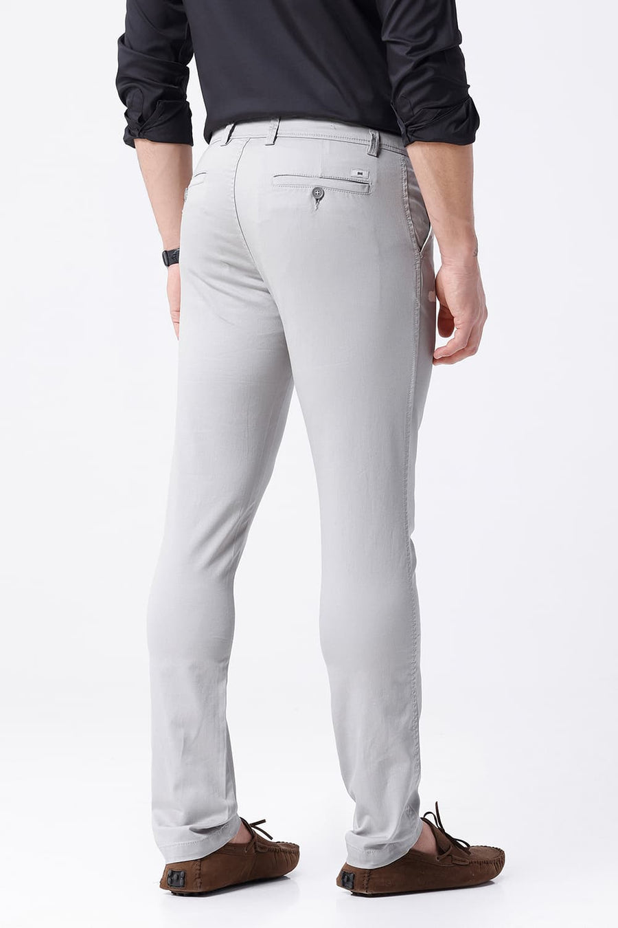 BASICS TAPERED FIT LIGHT GREY COTTON STRETCH STRUCTURE TROUSER