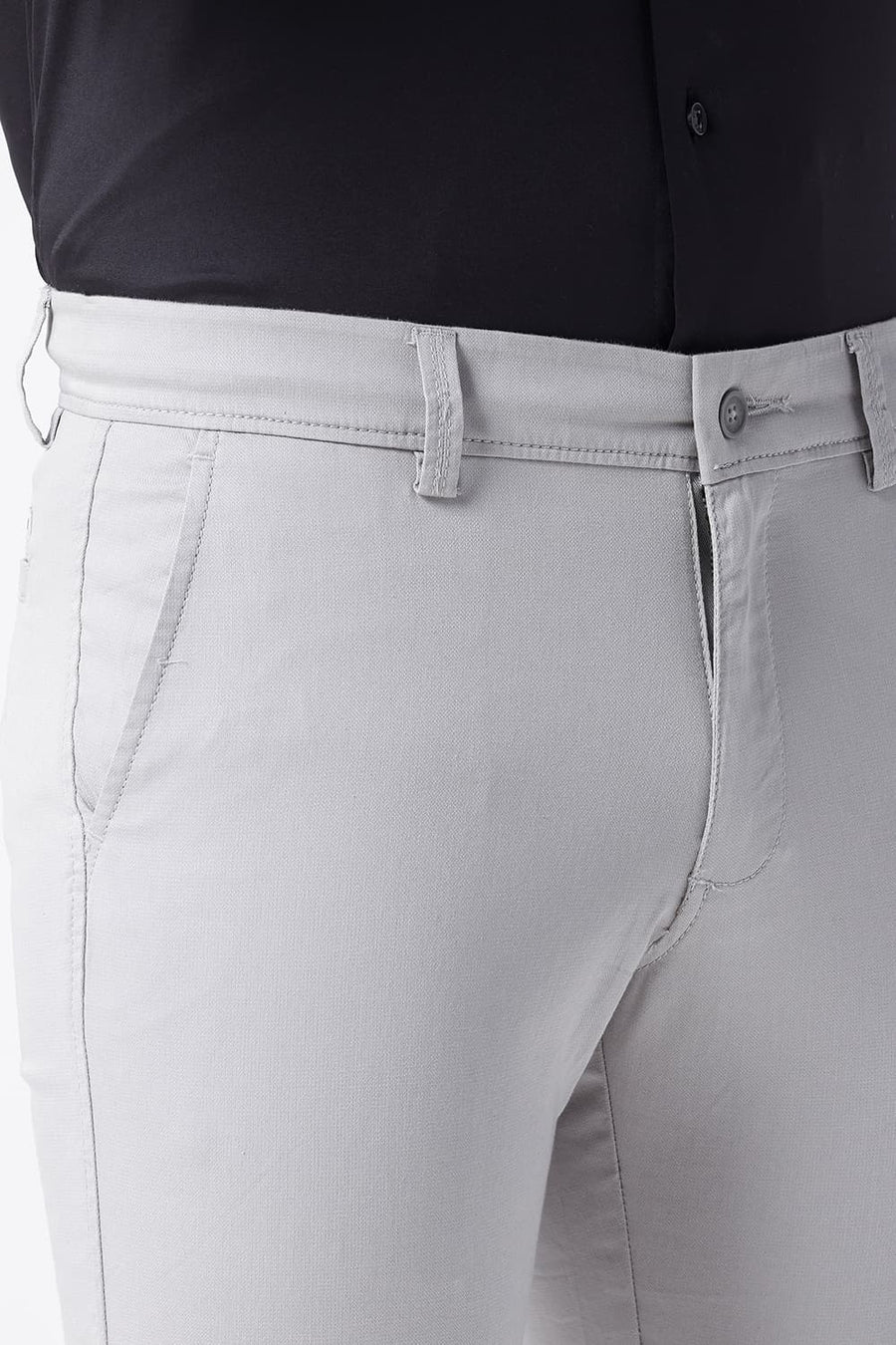 BASICS TAPERED FIT LIGHT GREY COTTON STRETCH STRUCTURE TROUSER