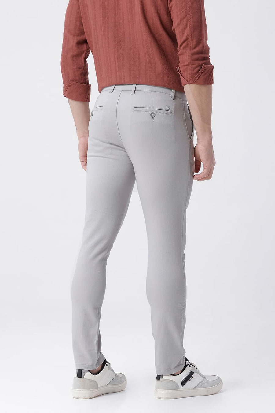 BASICS SKINNY FIT VAPOR GREY COTTON STRETCH STRUCTURE TROUSER