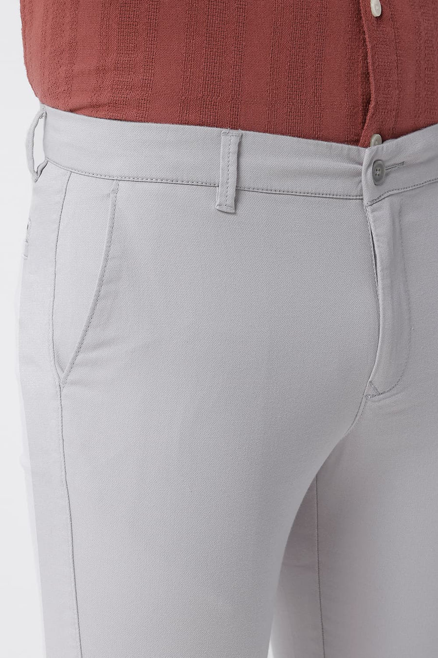 BASICS SKINNY FIT VAPOR GREY COTTON STRETCH STRUCTURE TROUSER