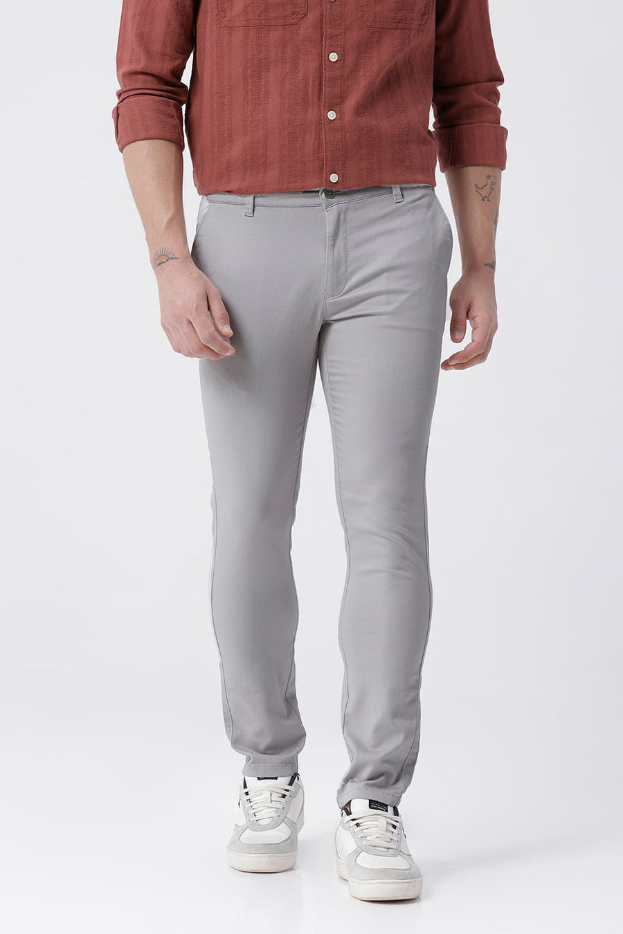 BASICS SKINNY FIT VAPOR GREY COTTON STRETCH STRUCTURE TROUSER