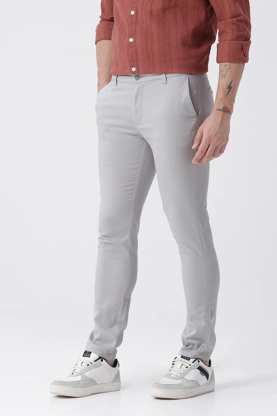 BASICS SKINNY FIT VAPOR GREY COTTON STRETCH STRUCTURE TROUSER