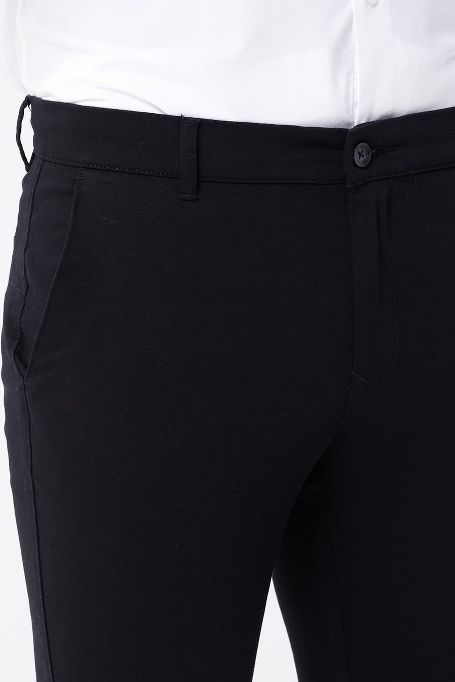 BASICS SKINNY FIT BOTTOMLESS BLACK COTTON STRETCH STRUCTURE TROUSER