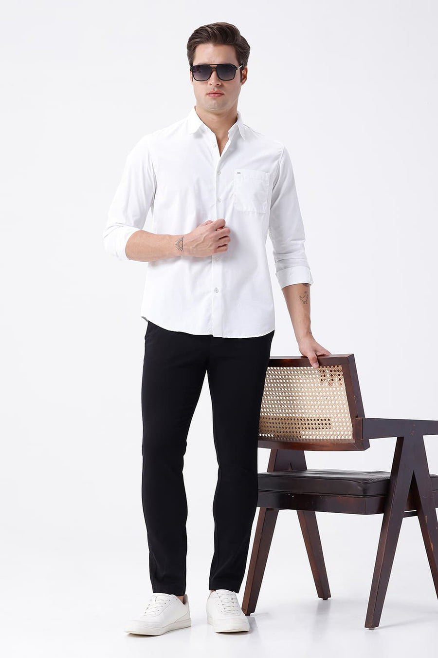 BASICS SKINNY FIT BOTTOMLESS BLACK COTTON STRETCH STRUCTURE TROUSER