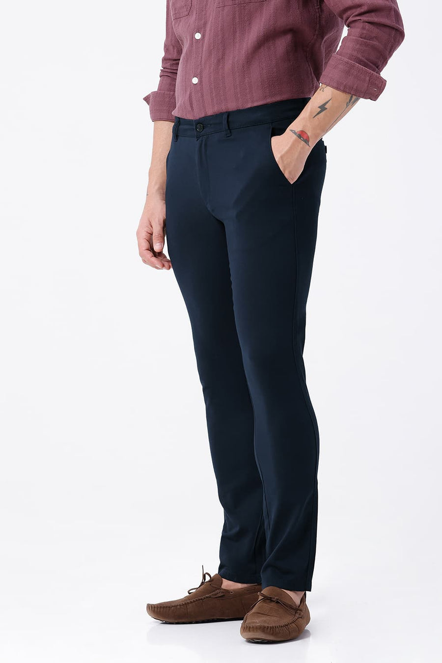 BASICS SKINNY FIT TOTAL ECLIPSE NAVY COTTON STRETCH STRUCTURE TROUSER