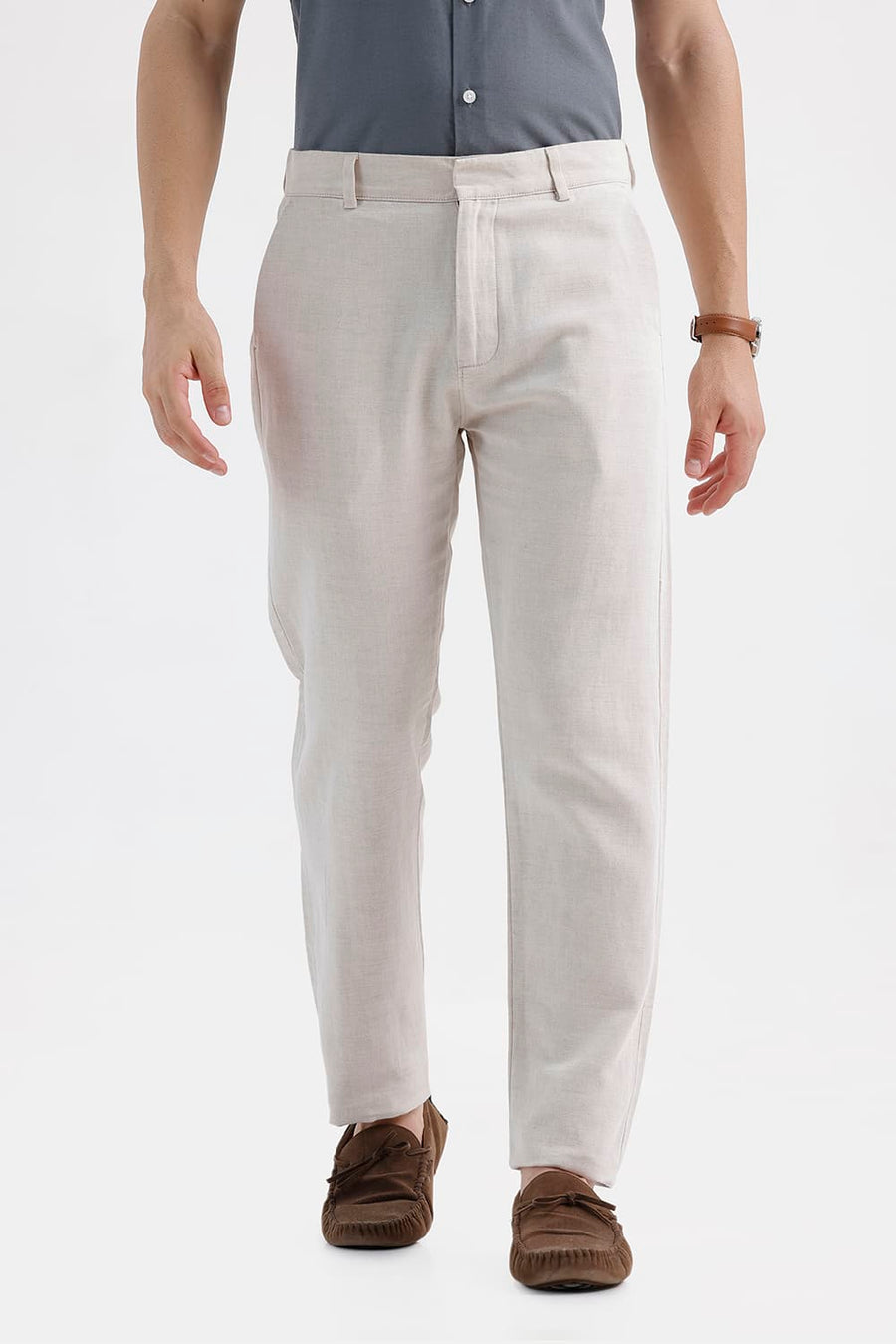BASICS DRIFT FIT SANDSHELL NATURAL COTTON LINEN TROUSER