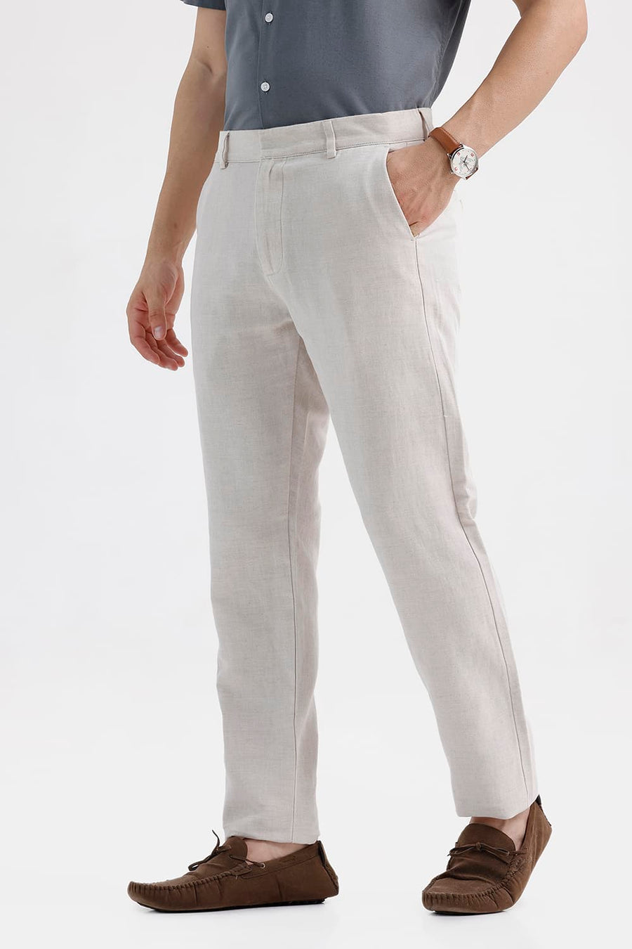BASICS DRIFT FIT SANDSHELL NATURAL COTTON LINEN TROUSER