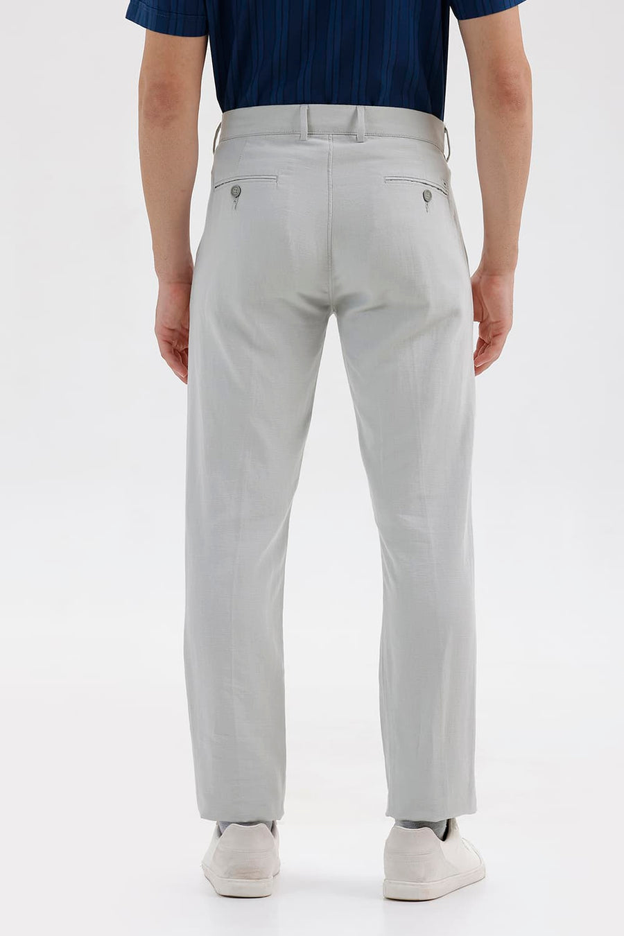 BASICS DRIFT FIT OYSTER GREY COTTON LINEN TROUSER
