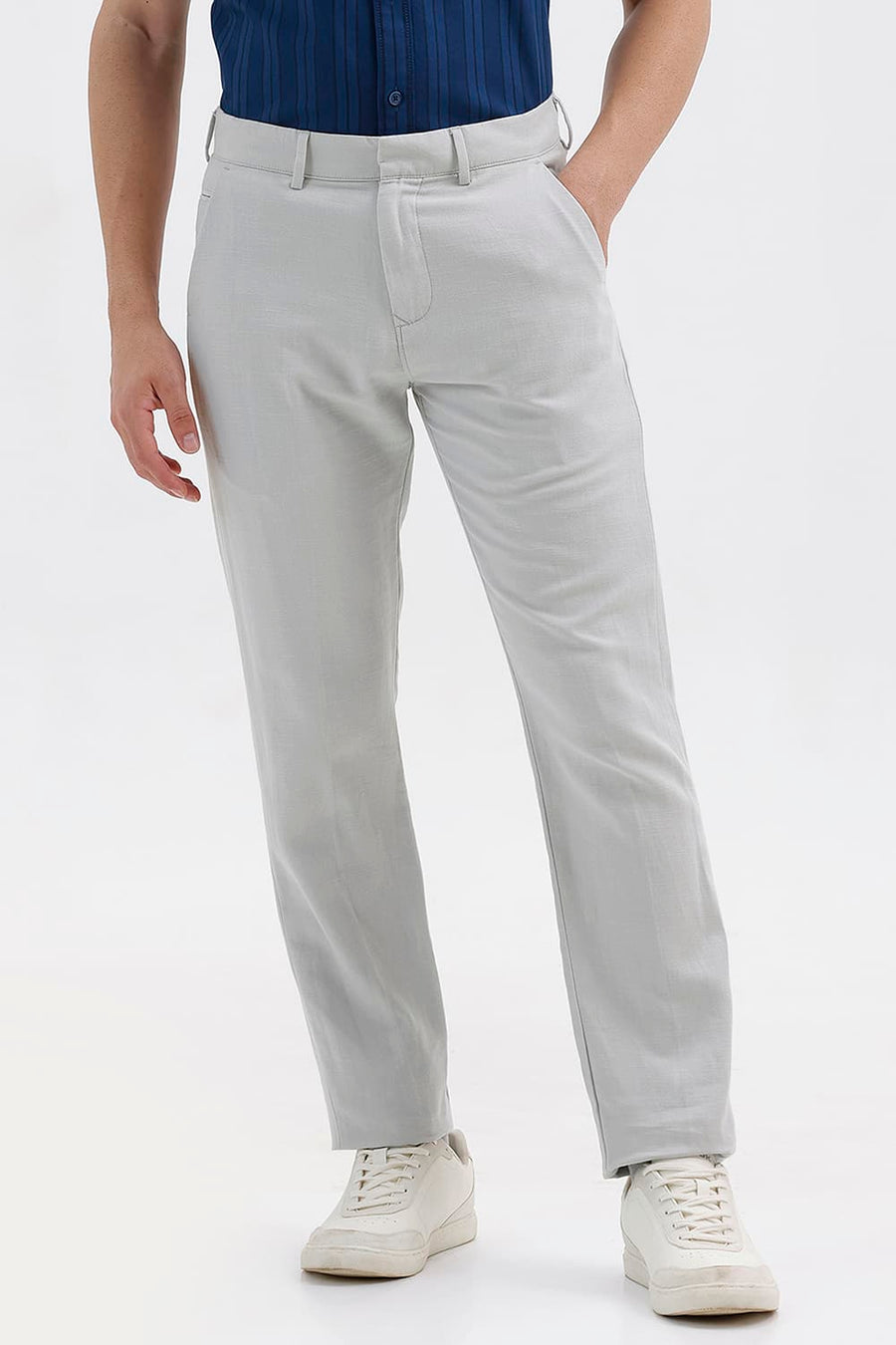 BASICS DRIFT FIT OYSTER GREY COTTON LINEN TROUSER